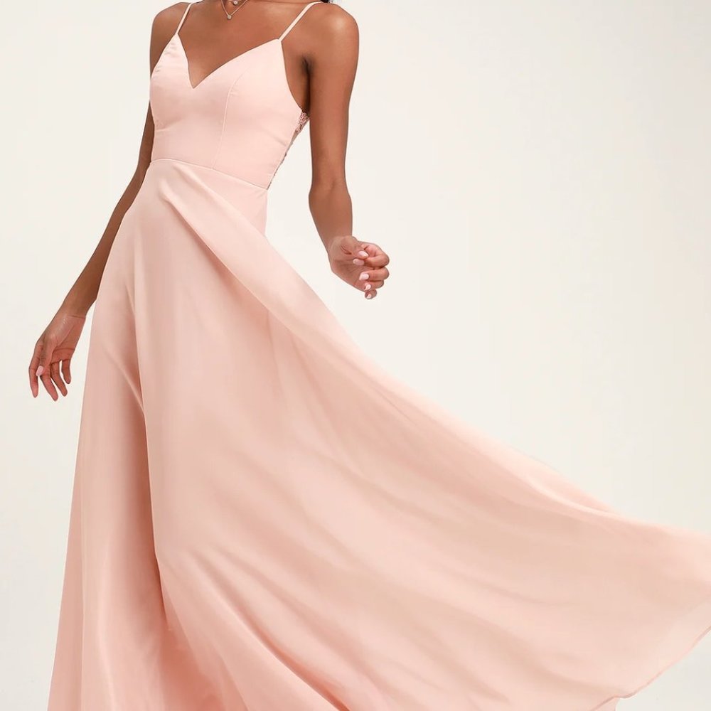 Lulu's Blush Pink Lace Button Back Maxi Dress